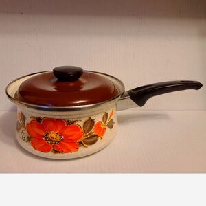 1970s Sanko Ware Show-Pan Orange Poppy‎ 7 1/2" Pot with Lid Vintage Japan